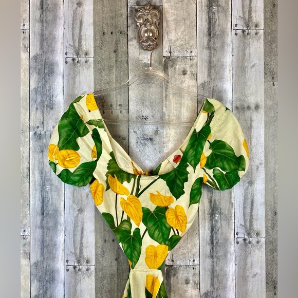 FARM Rio Cut Out Tie Back Romper In Botanical Motif Size Extra Small. - Picture 4 of 15